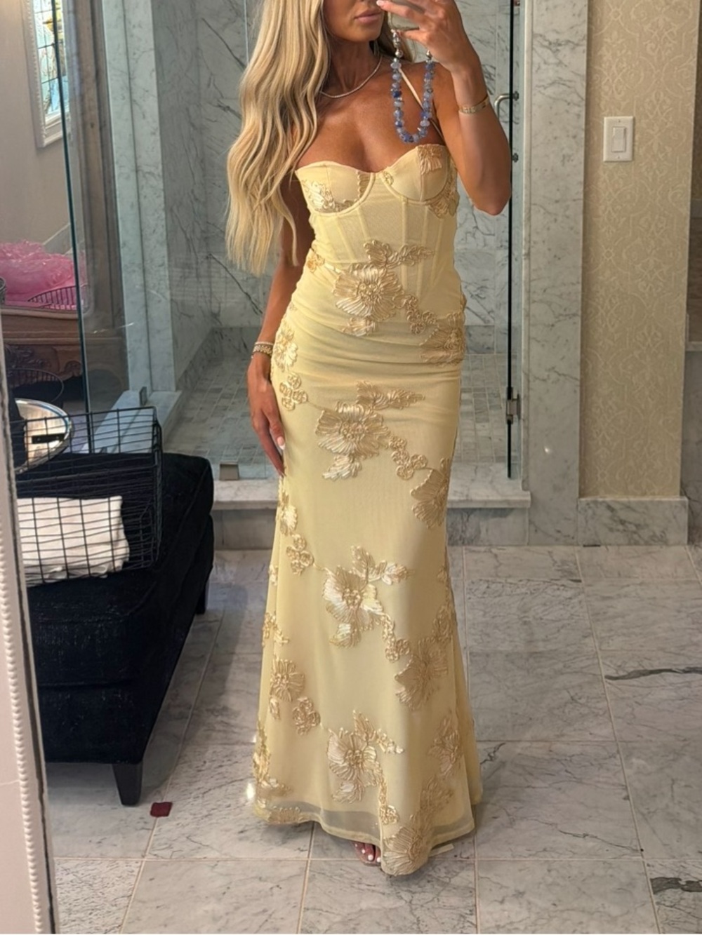 Strapless Yellow Embroidered Mermaid Wedding Dress
